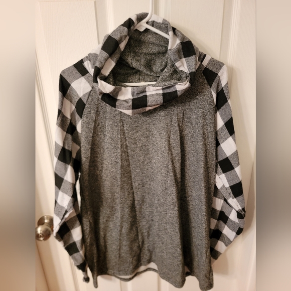 Plaid Cowl Neck Top - Picture 1 of 8
